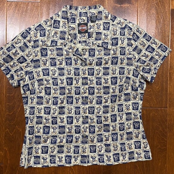 Harley-Davidson Engine Block AOP Polo Button Down Shirt Women's Medium - Picture 3 of 7